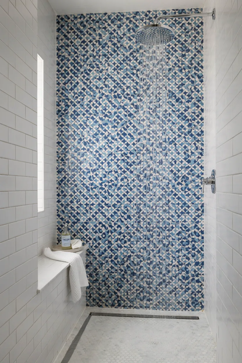 Walk-In Shower with Mosaic Accent Wall