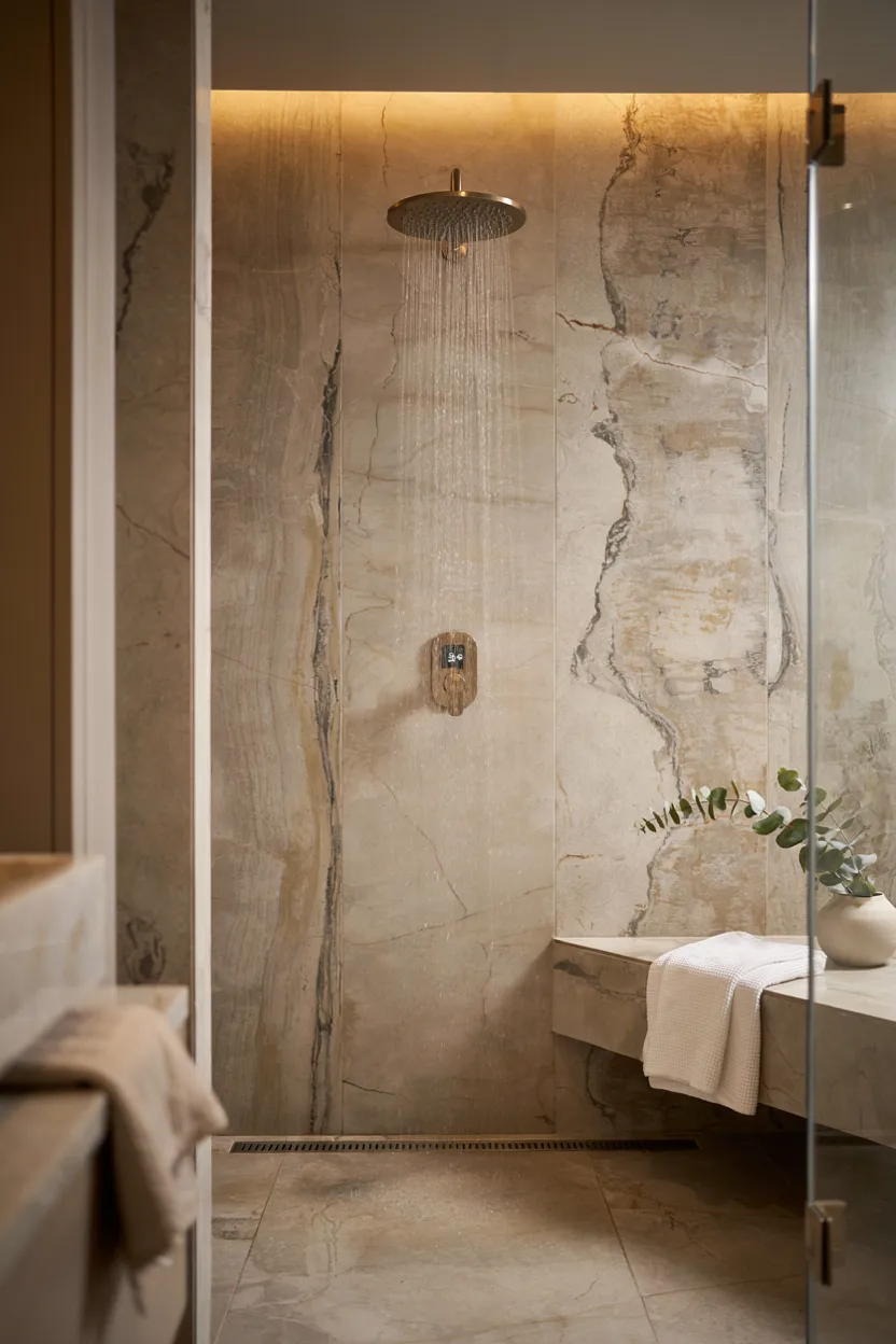 Walk-In Shower with Natural Stone Walls