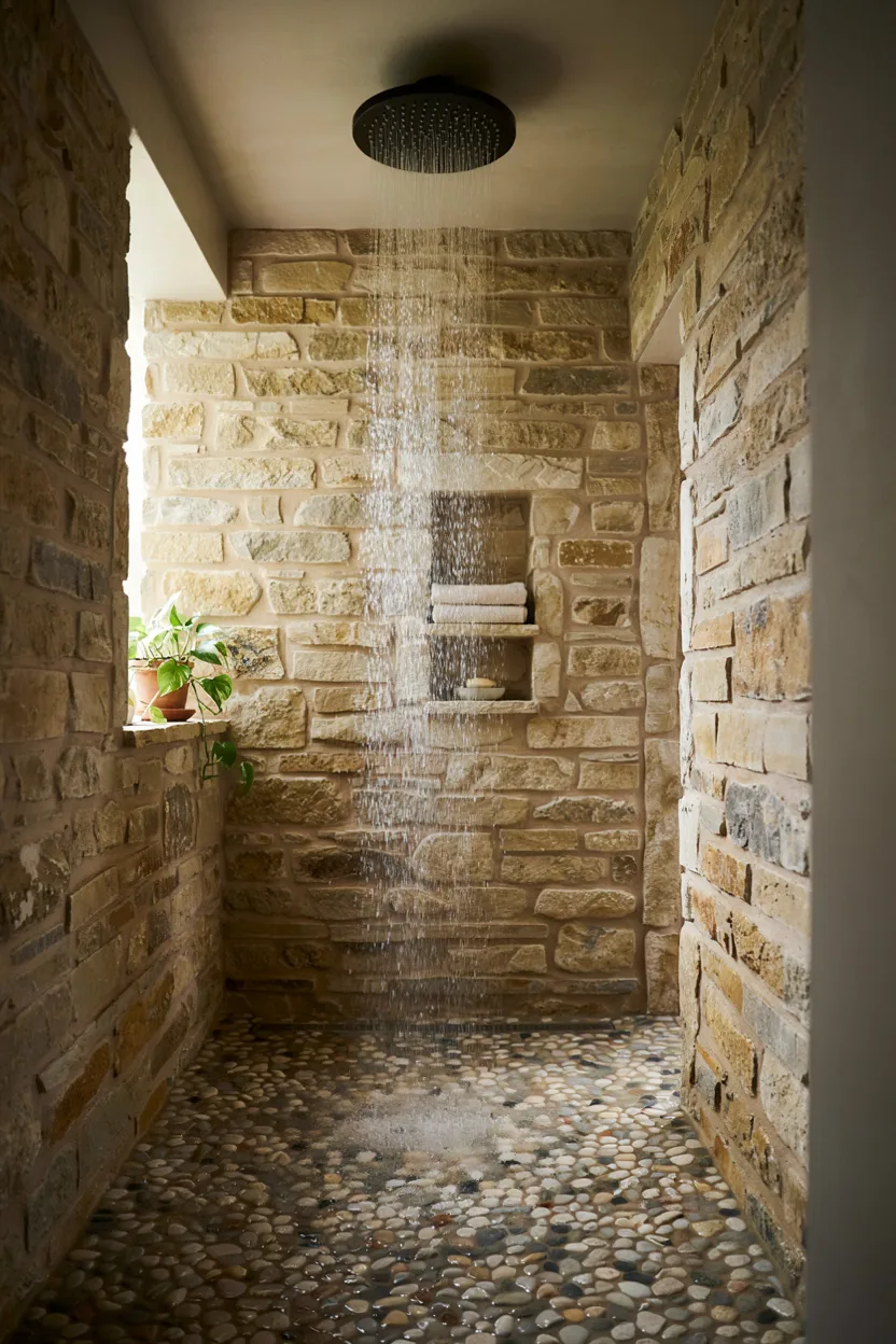 Walk-In Shower with Pebble Floor