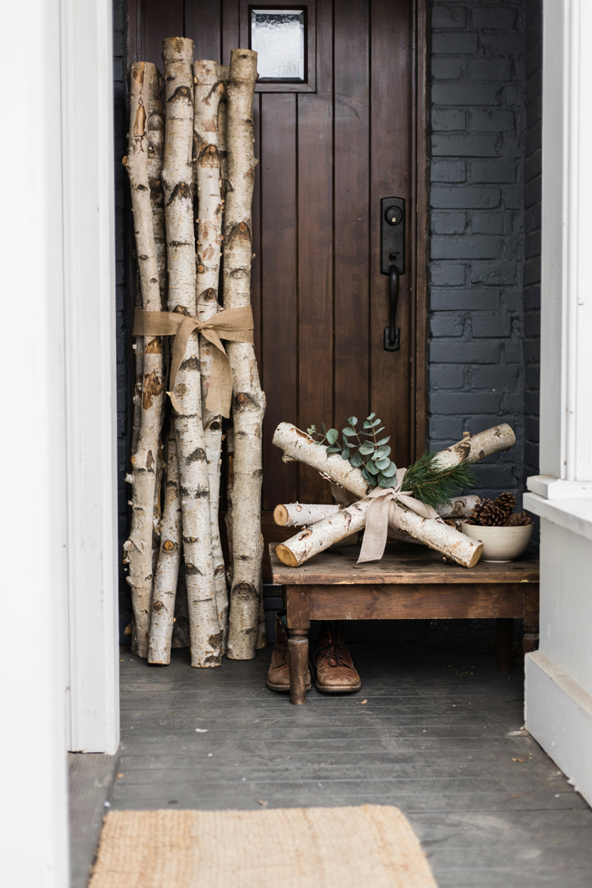 Winter Porch with Birch Log Accents
