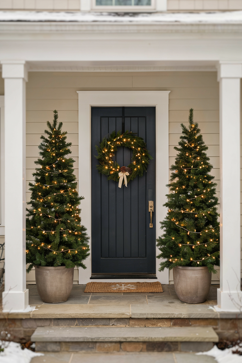 Winter Porch with Potted Evergreens