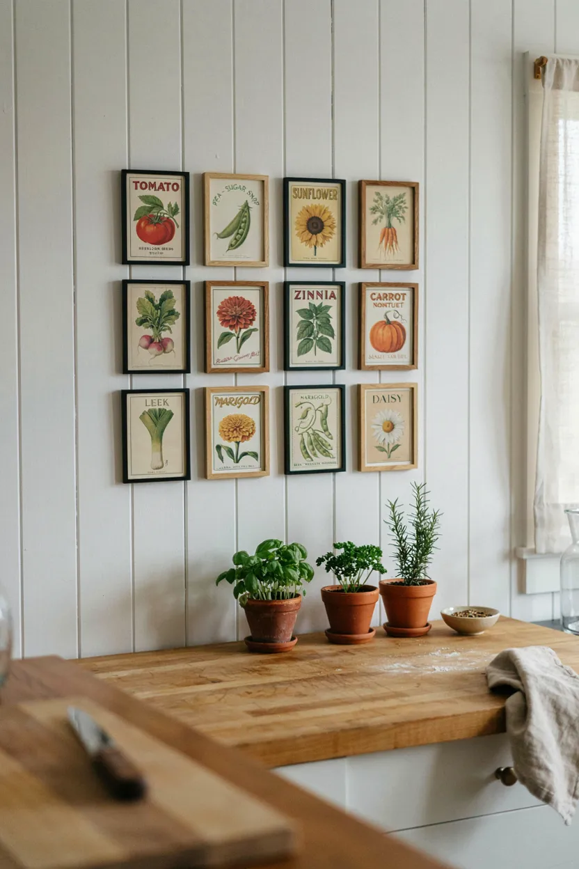 Antique Botanical Seed Packet Gallery Wall