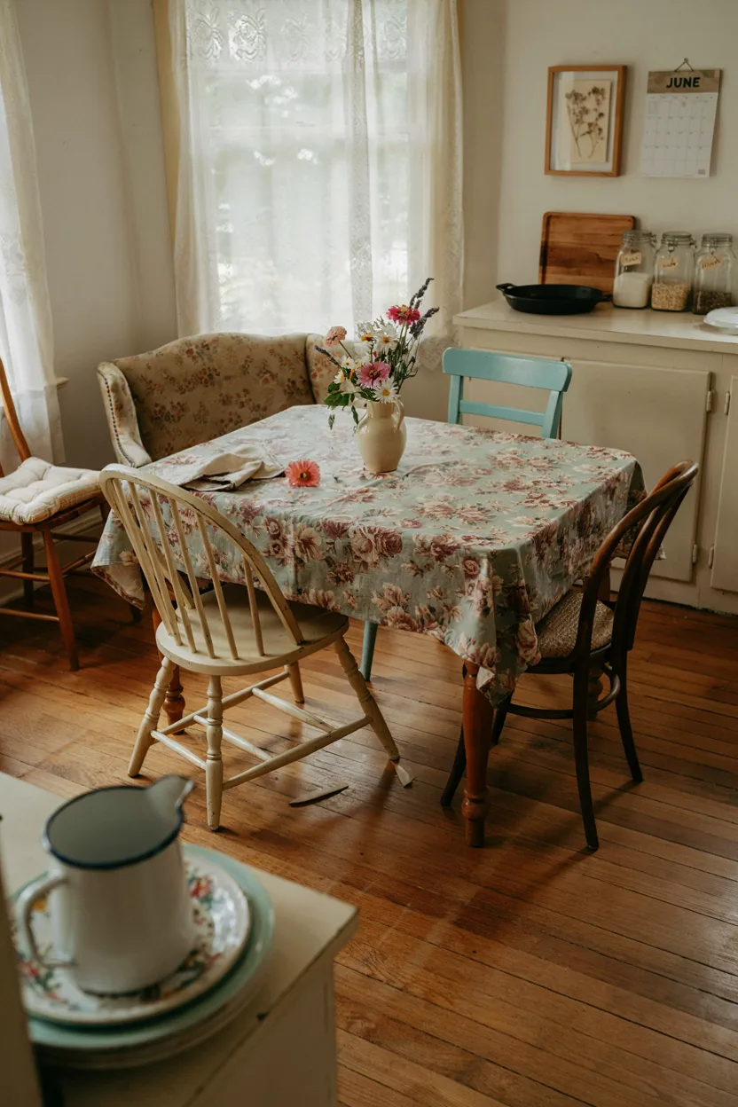 Antique Table with Mismatched Chairs