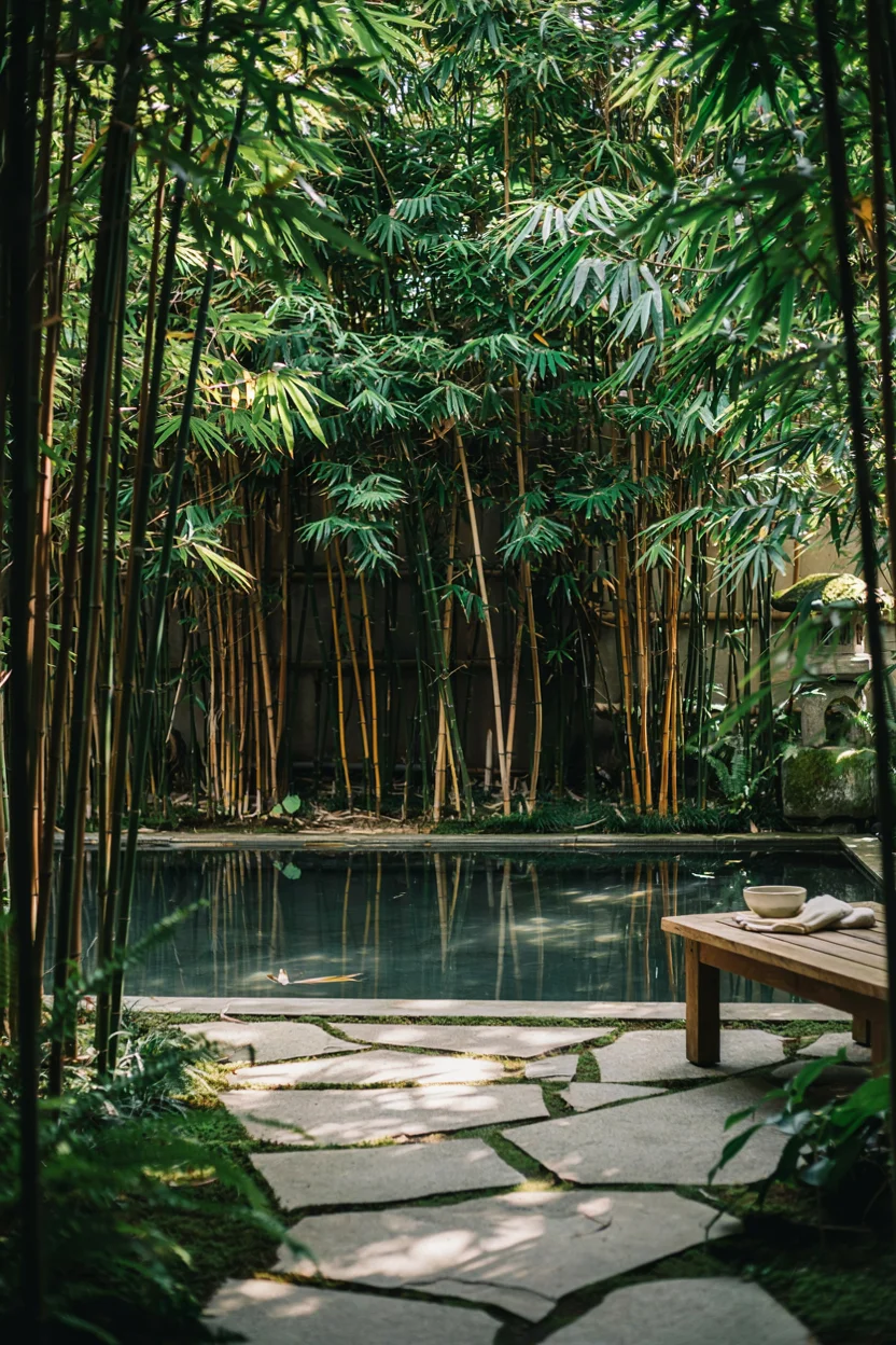 Bamboo-Lined Garden Pool