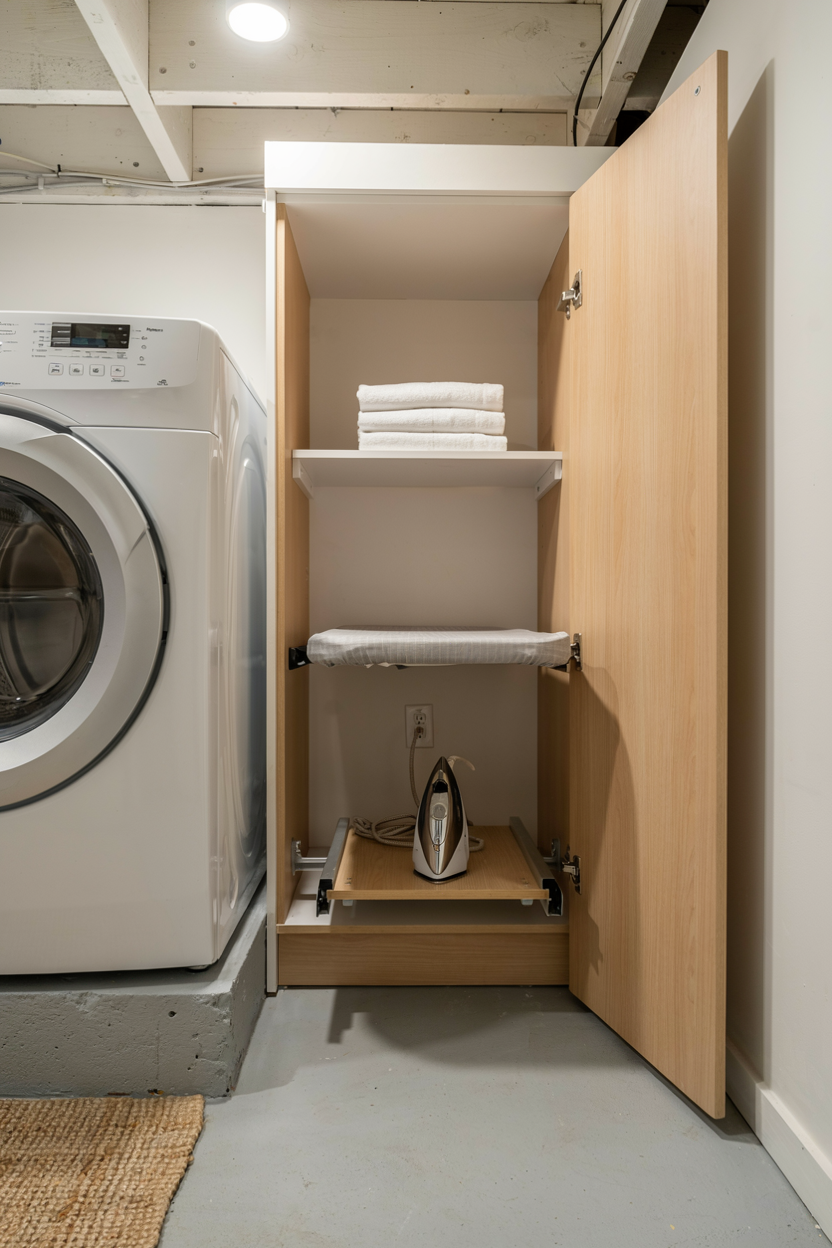  Basement Laundry Room with Patterned Tile Floor