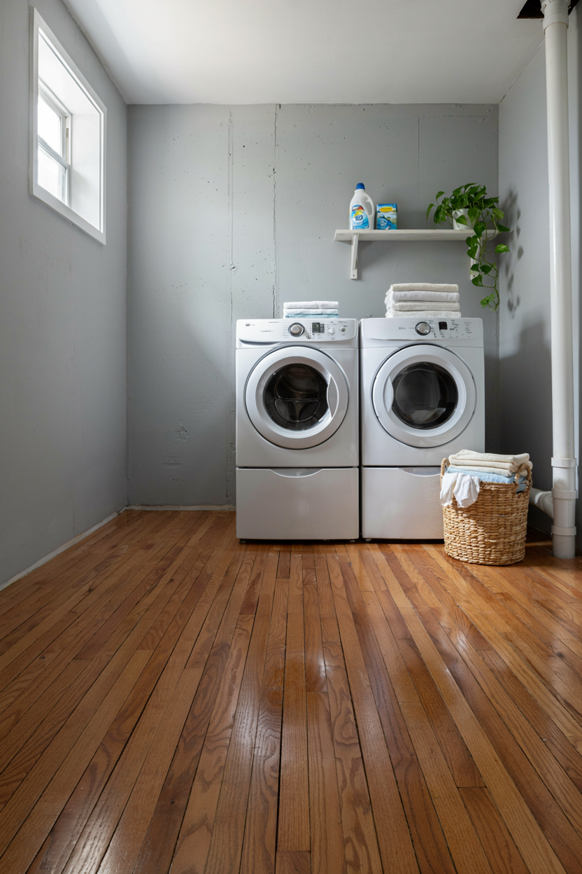  Basement Laundry Room with Statement Wallpaper