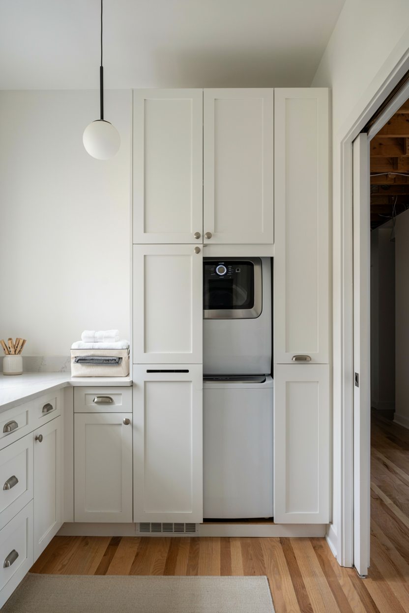 Basement Laundry with Concealed Appliances