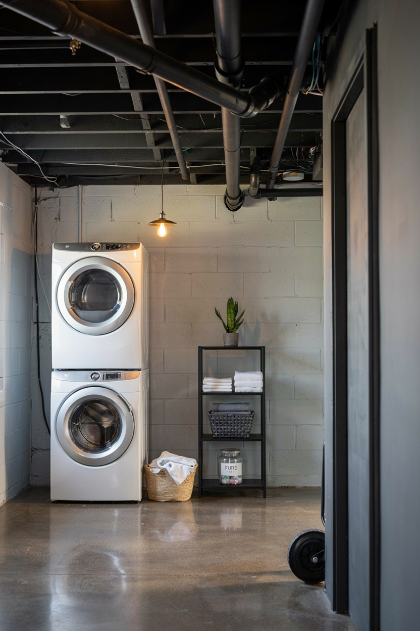  Basement Laundry with Exposed Pipe Styling