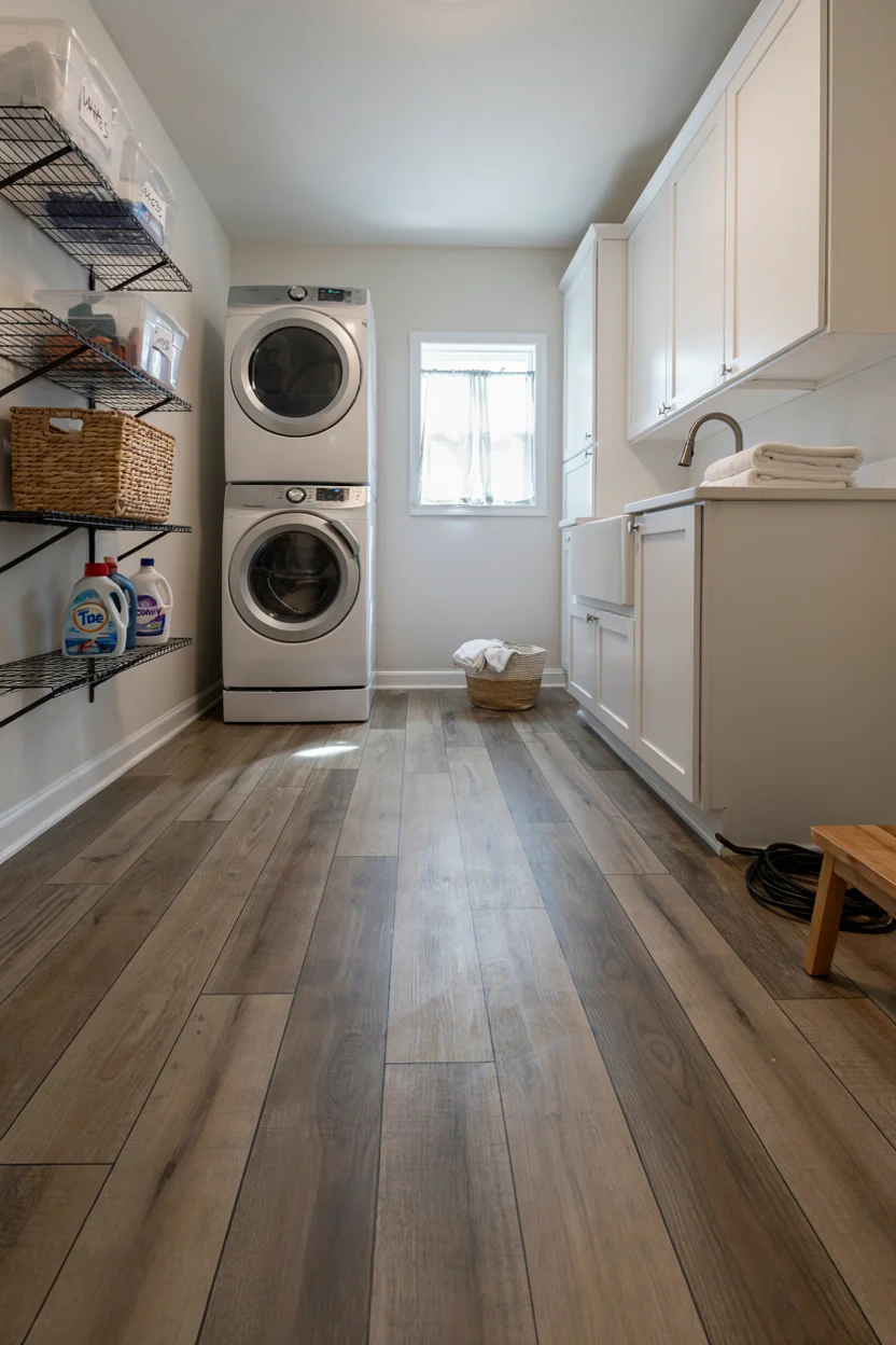  Basement Laundry with Vinyl Plank Flooring