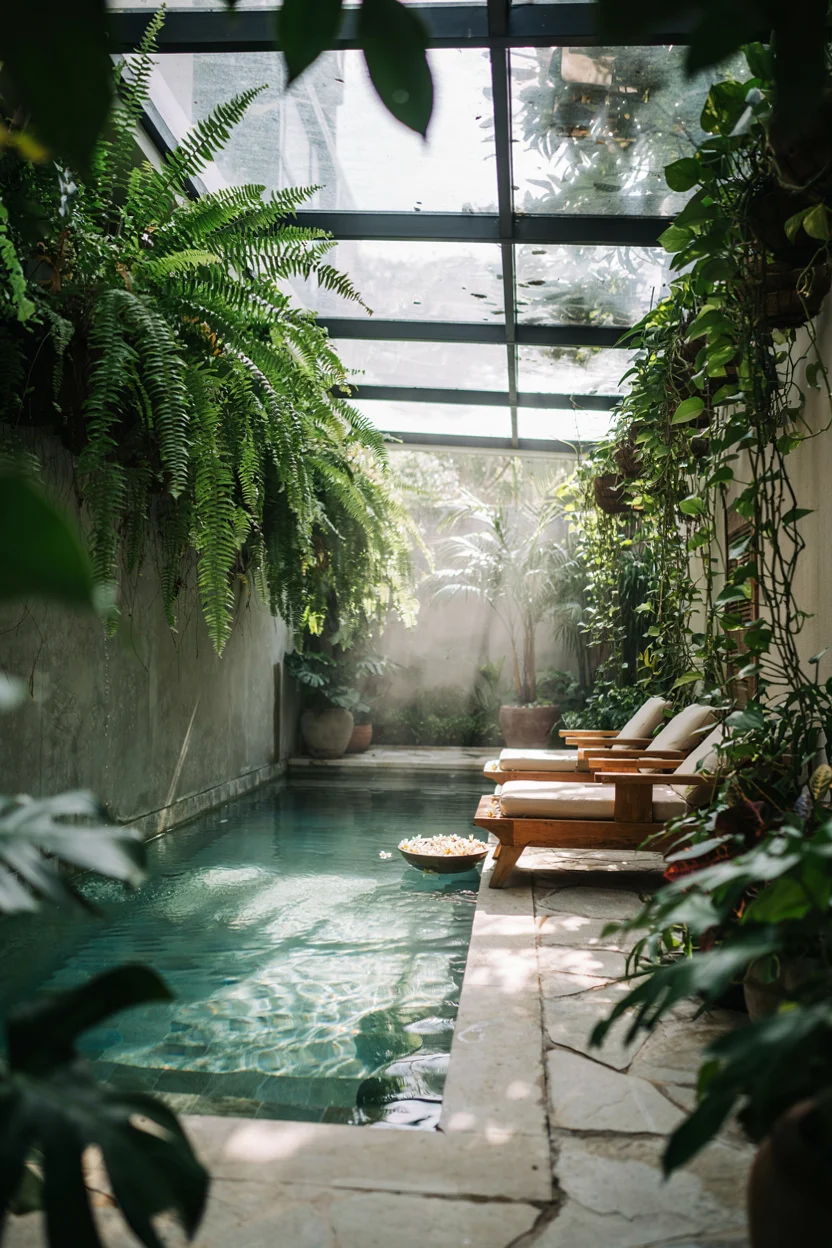 Biophilic Pool Rooms Filled With Living Plants