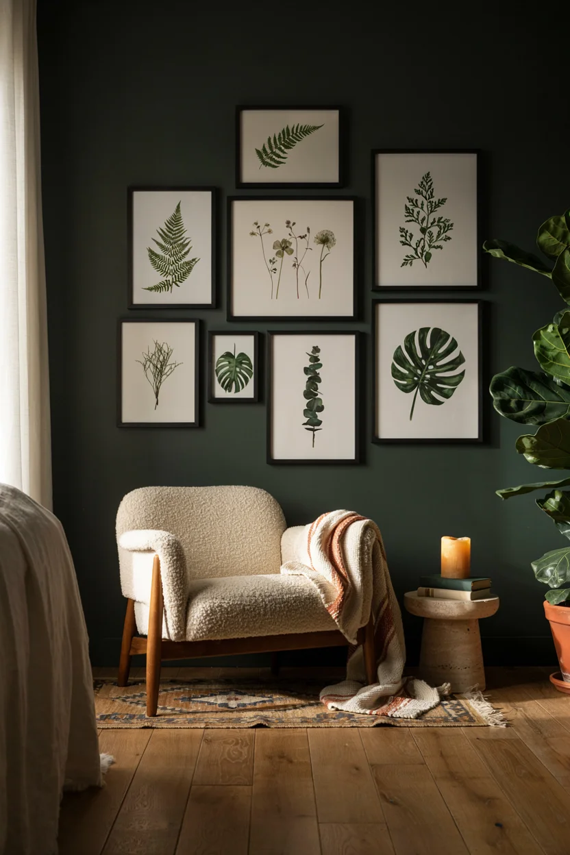 Moody Gallery Wall of Botanical Prints