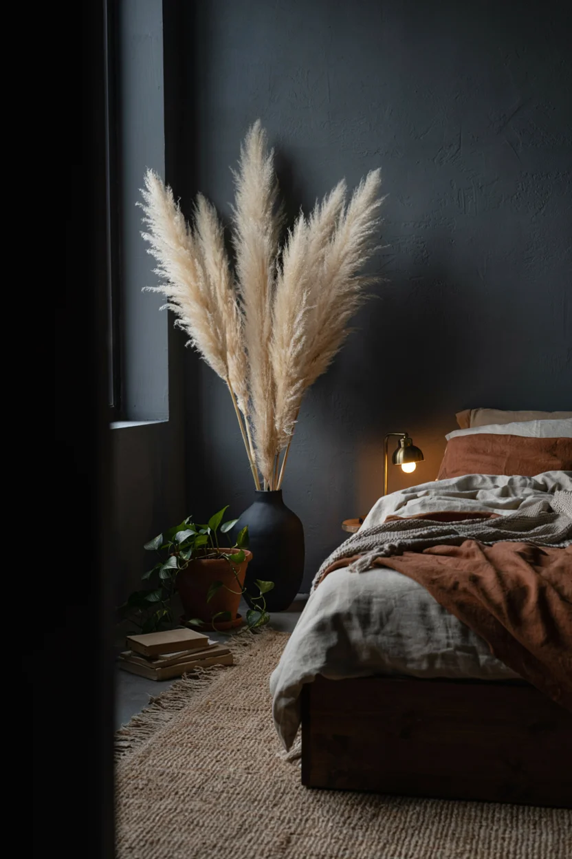 Dried Pampas Grass in Dark Vasesn