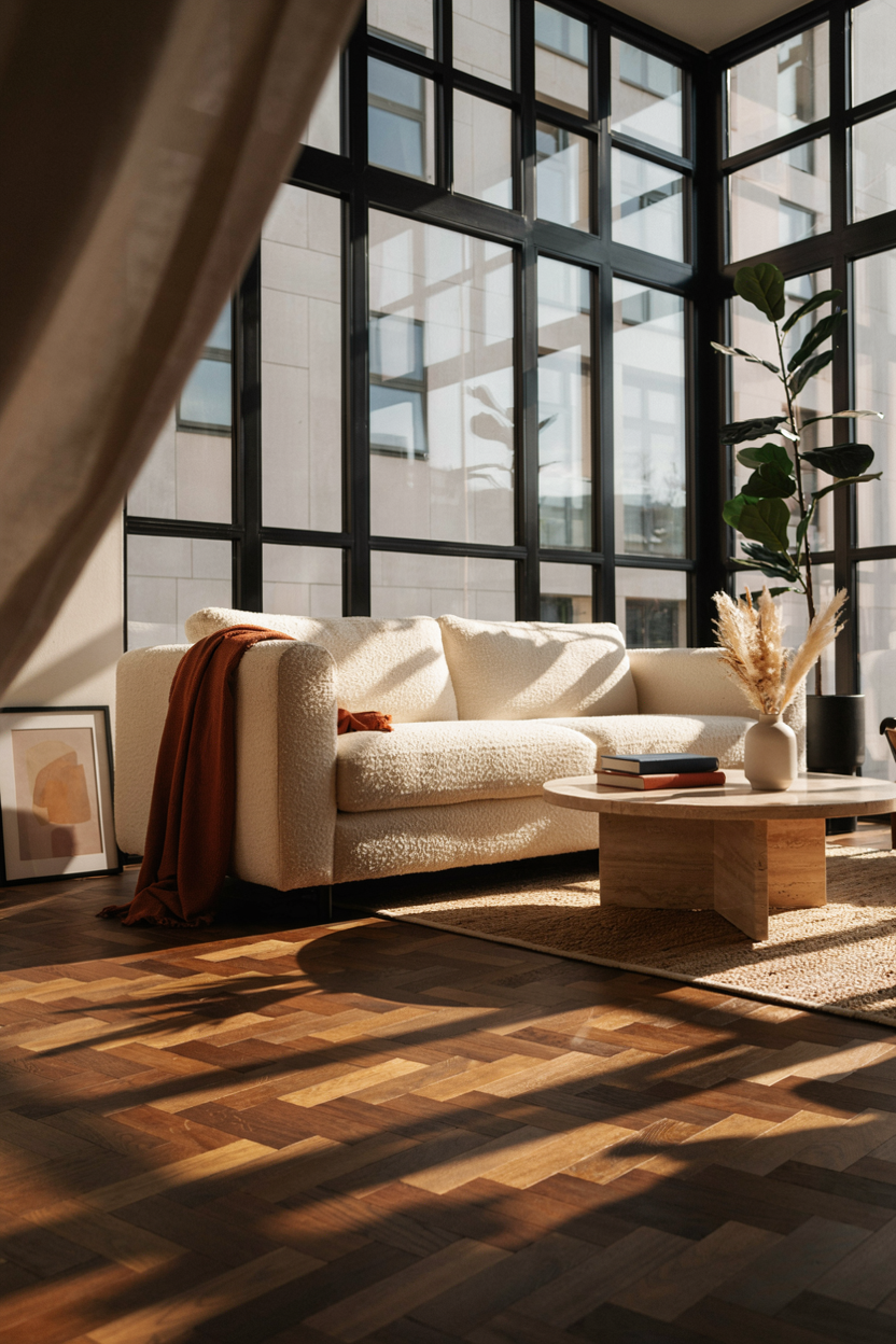 Black Window Frames Against Golden Hour Light