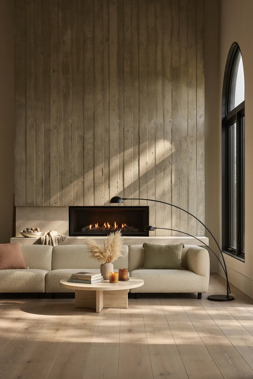 Board-Formed Concrete Fireplace