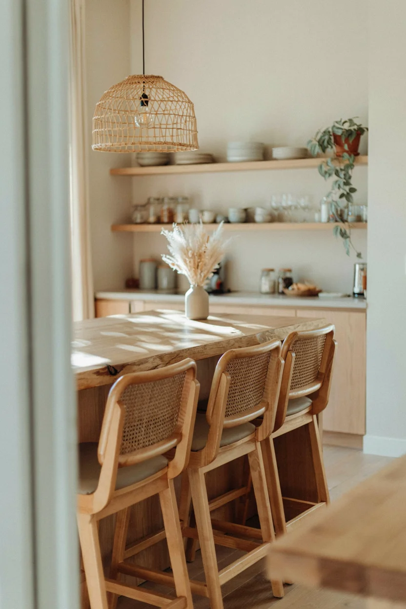  Boho Bar Stools with Rattan Weave