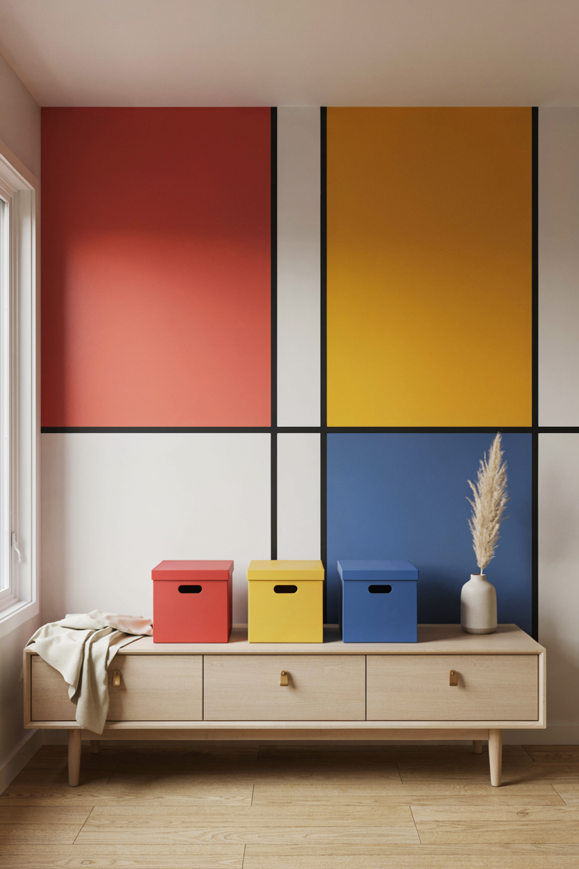 Bold Primary Color Blocks with Functional Storage Bins