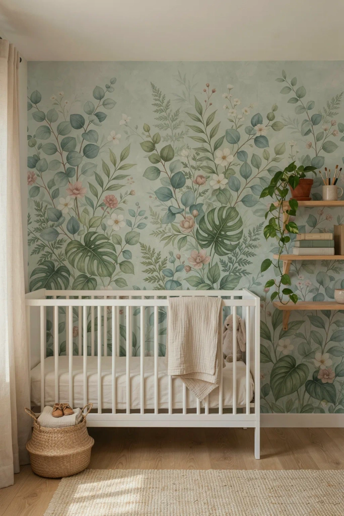 Botanical Wallpaper Accent Wall Nature Themed Nursery Ideas