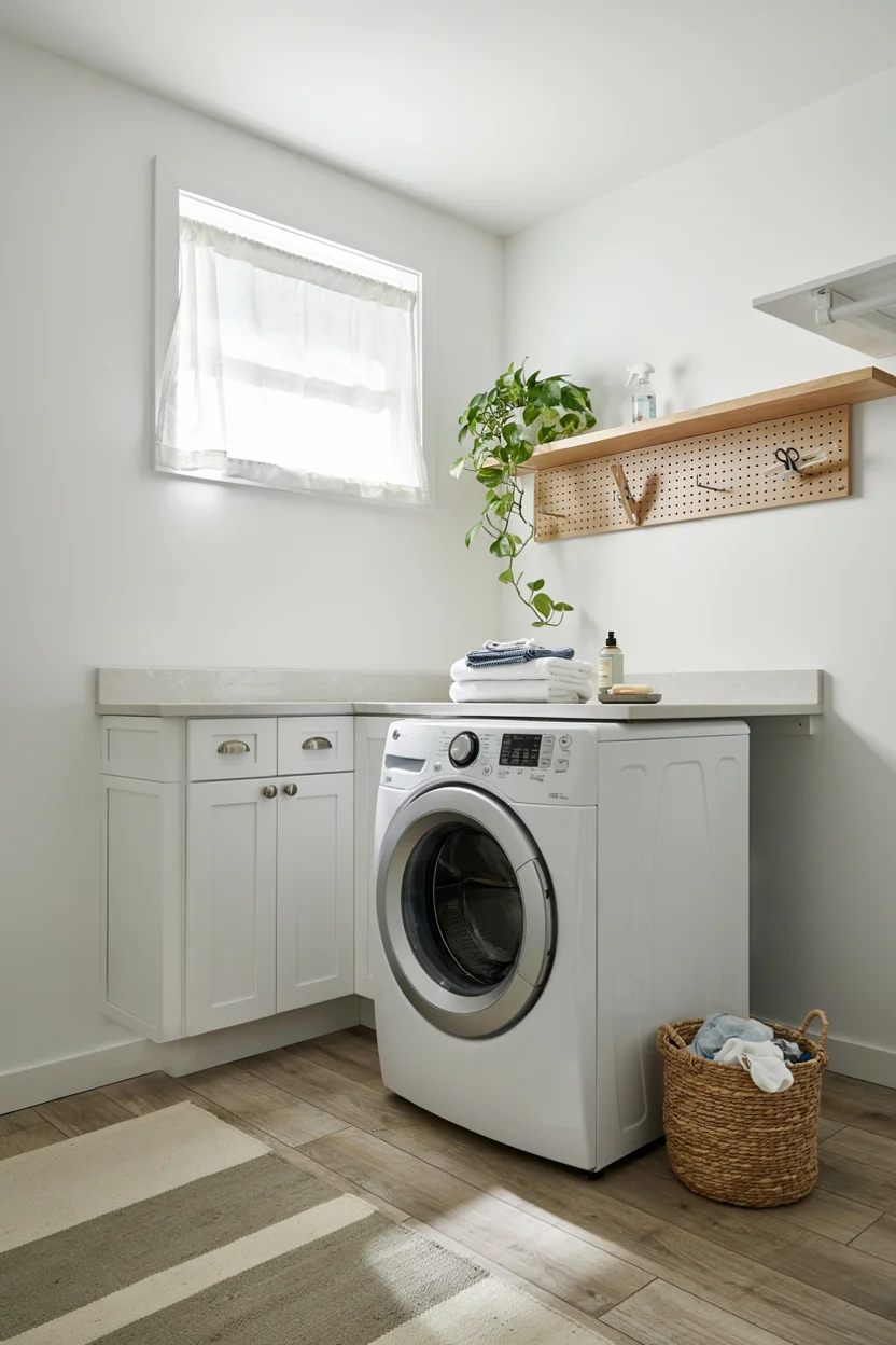 Bright White Basement Laundry Room