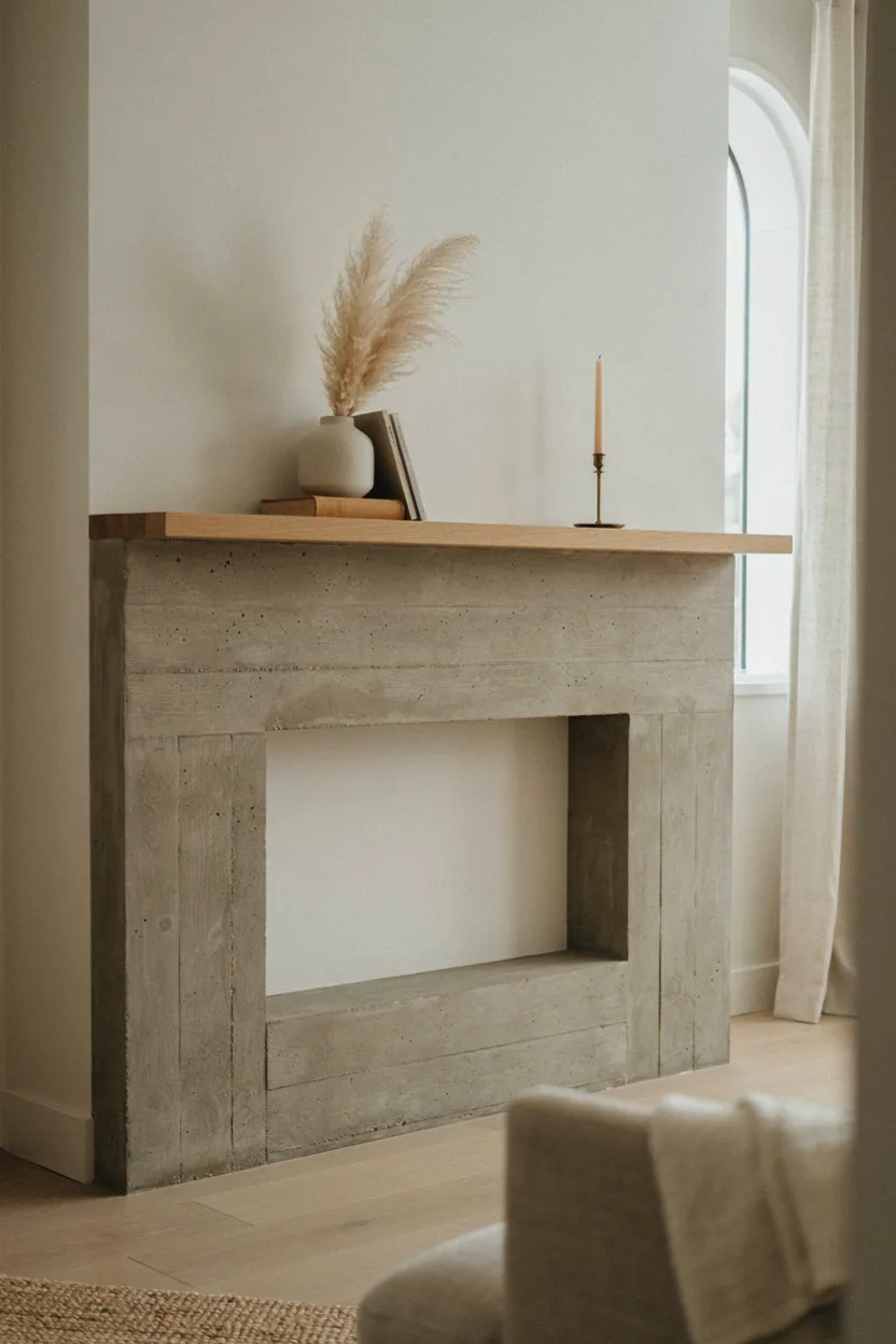 Concrete Fireplace With Floating Mantel