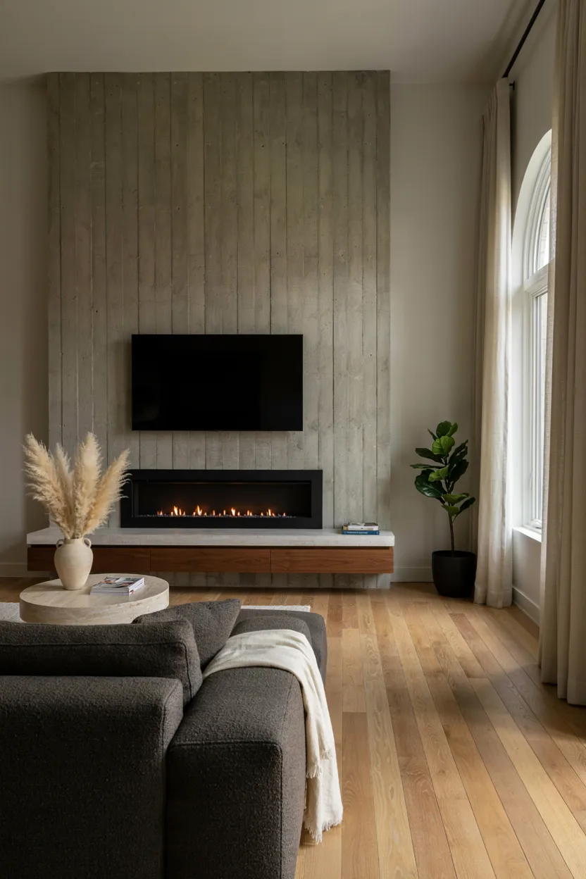 Concrete Fireplace With TV Wall Mount