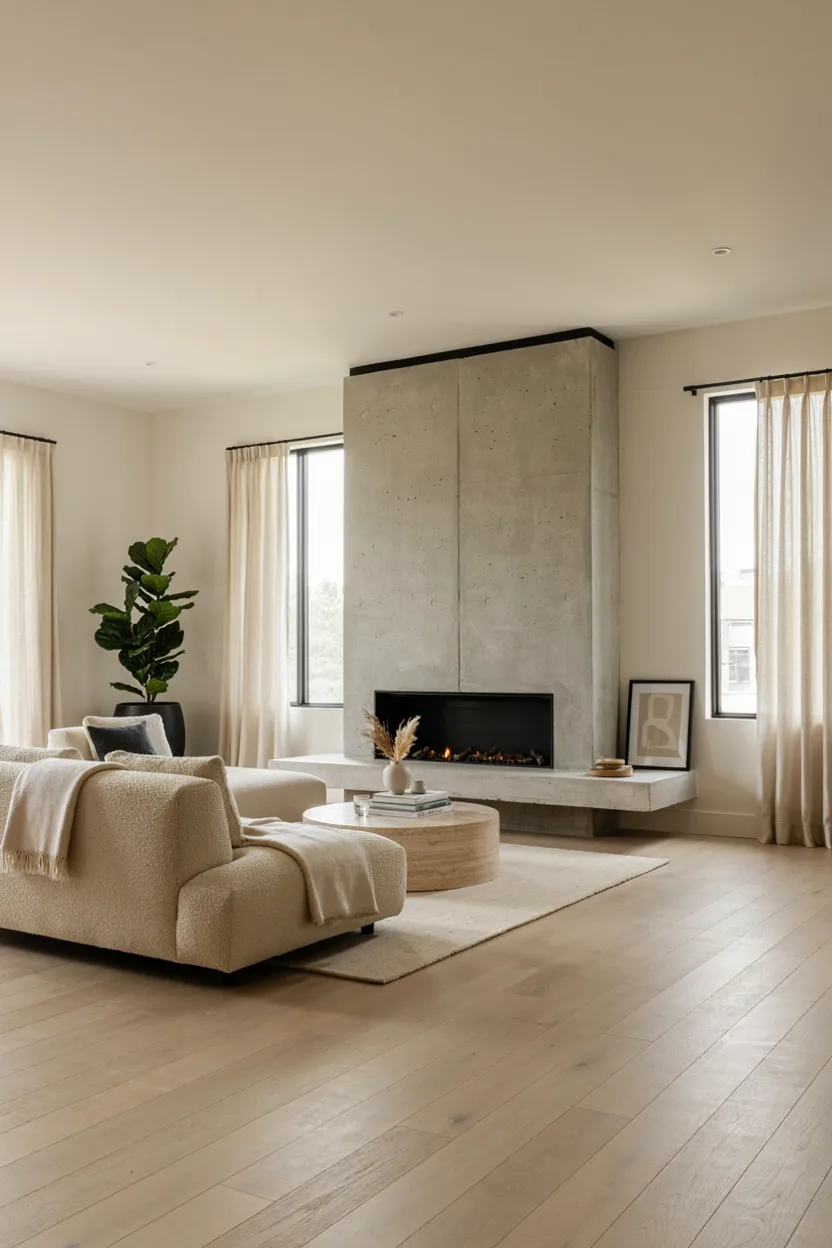 Contemporary Corner Concrete Fireplace