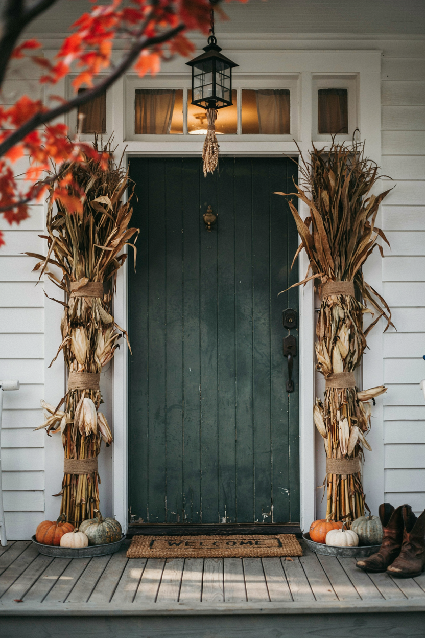 Cornstalk Bundles Flanking the Door