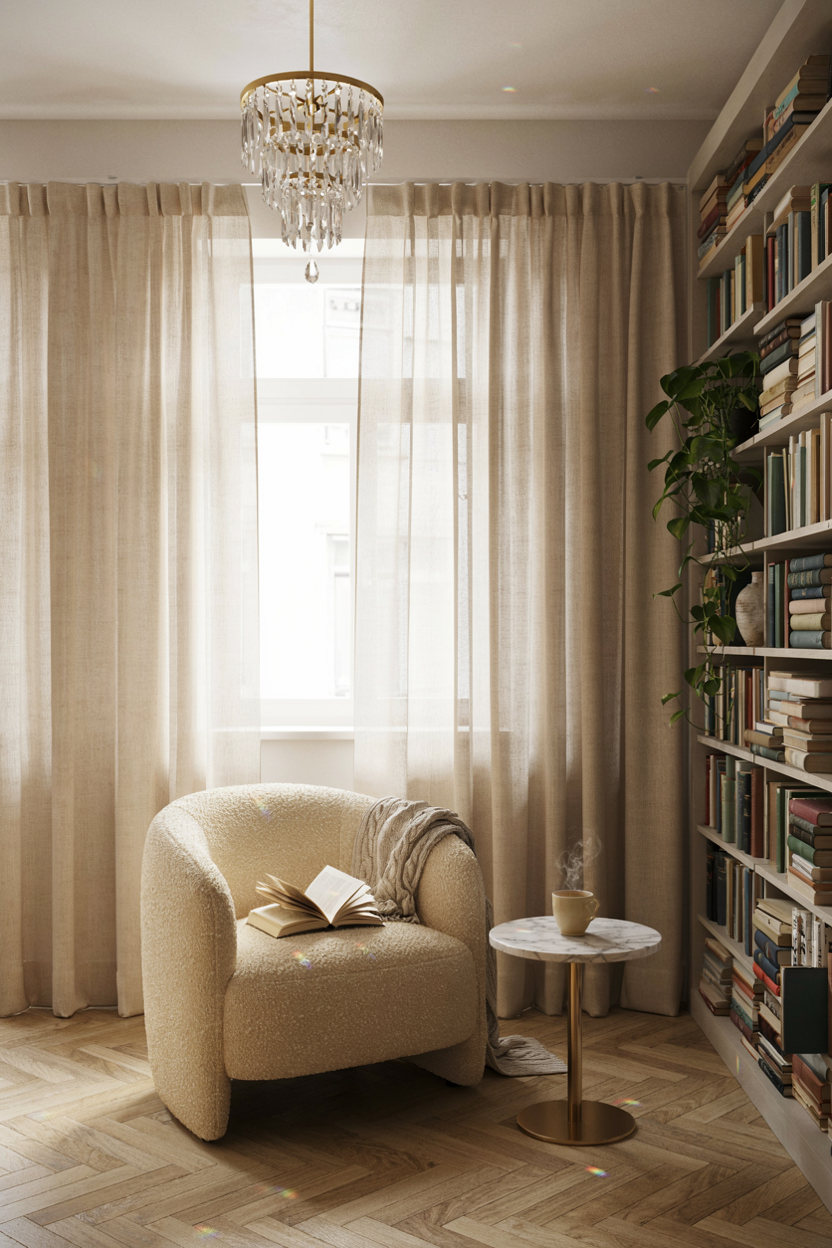  Crystal Chandelier Over a Functional Reading Nook