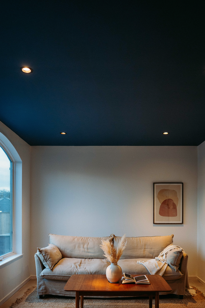 Dark Ceiling Paint with Recessed Warm Lighting