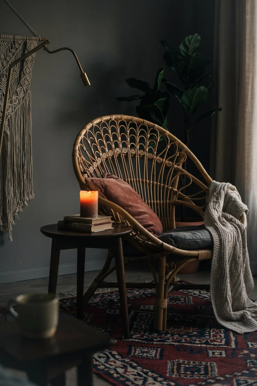 Rattan Chair with Dark Cushions