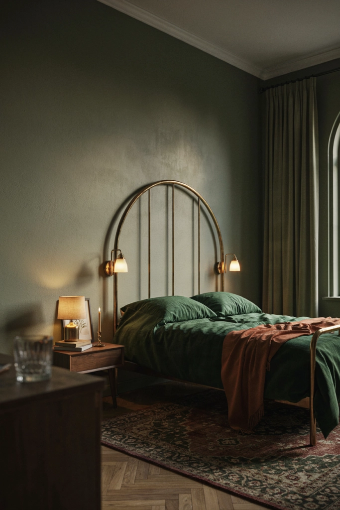 Dark Olive Green Walls with Gold Accents