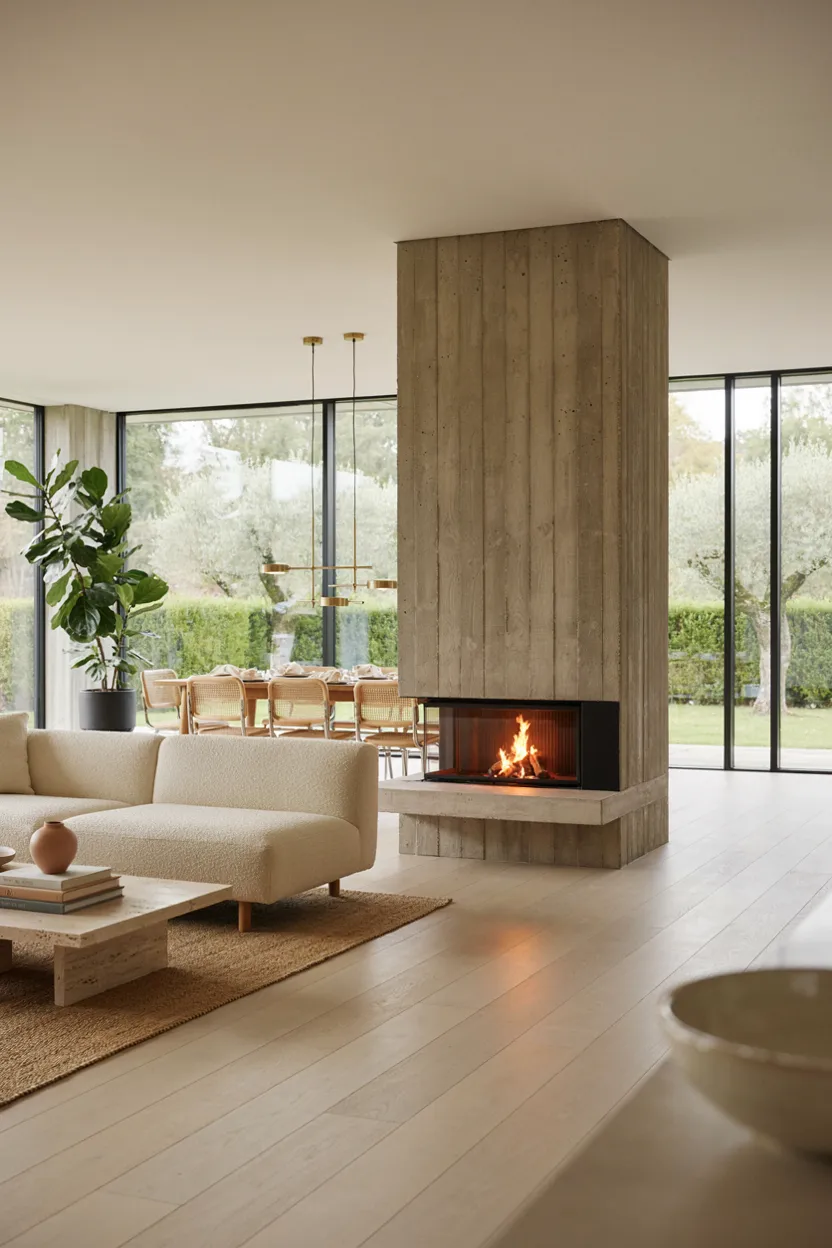 Double-Sided Concrete Fireplace Design
