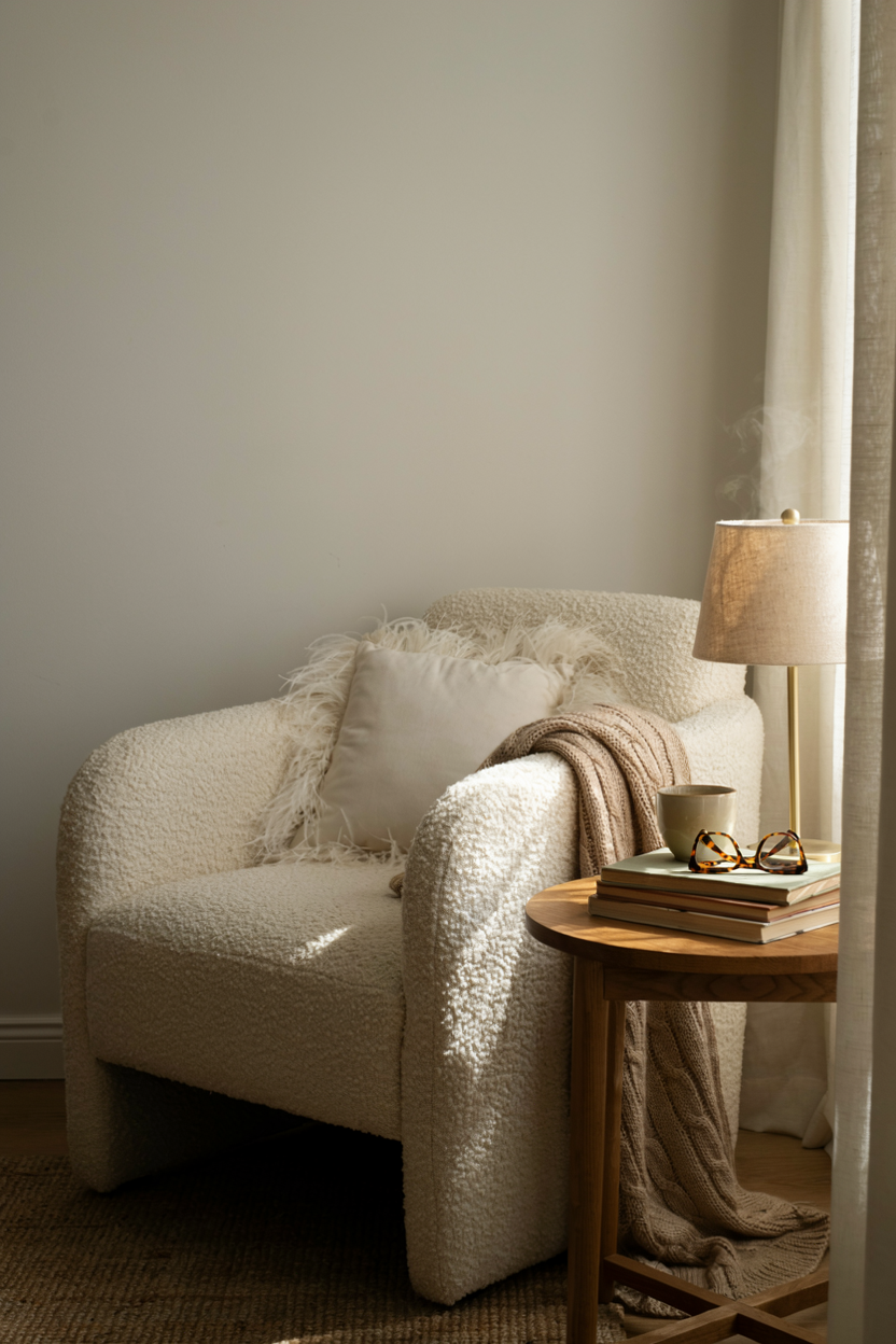 Feather Accents on a Practical Reading Chair