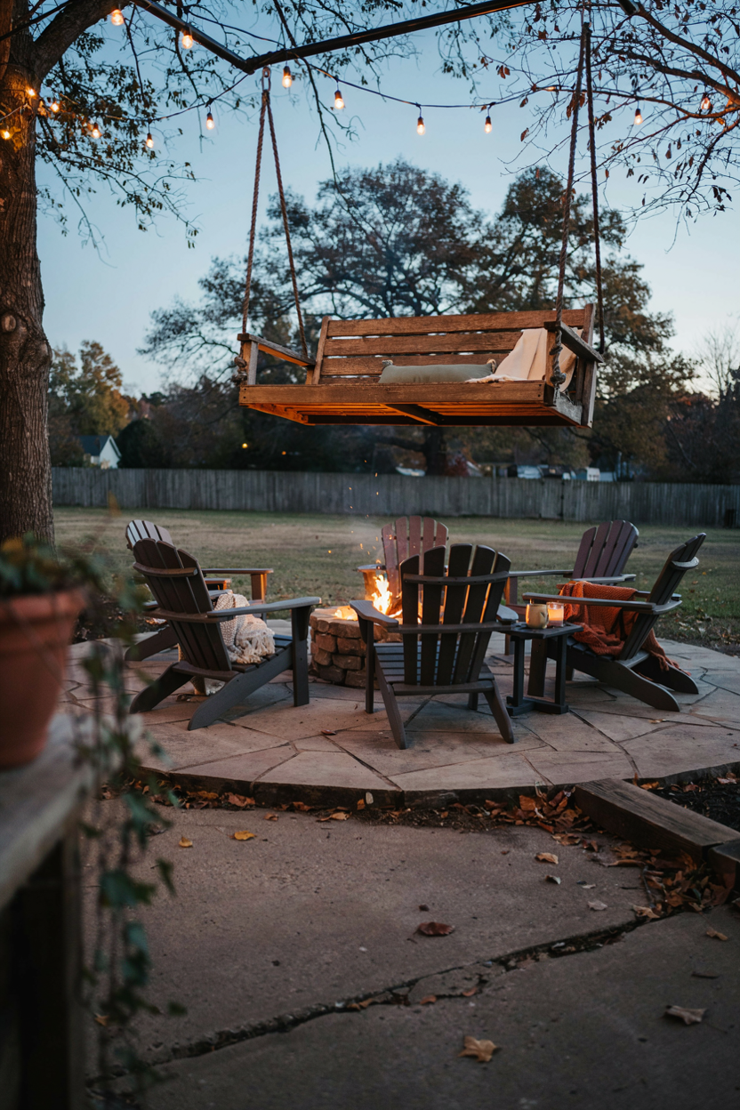 Fire Pit with Swing Bench