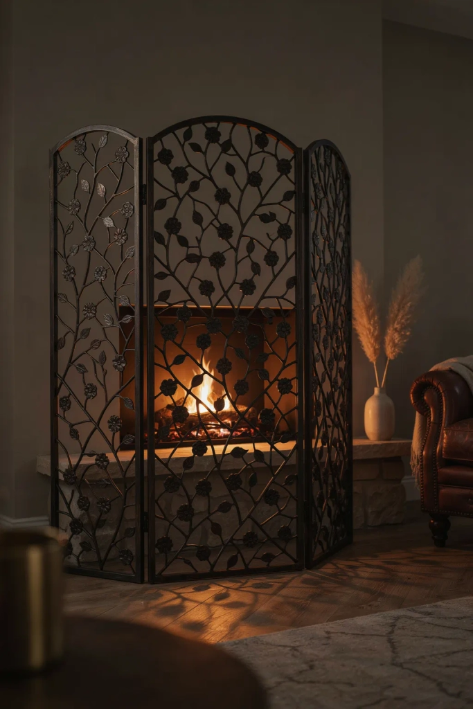 Fireplace Screen with Built-In Glow