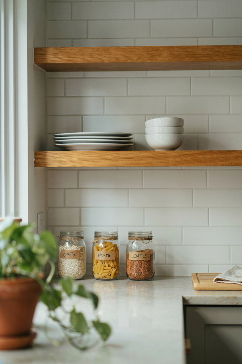 Floating Wood Shelves Above Countertop