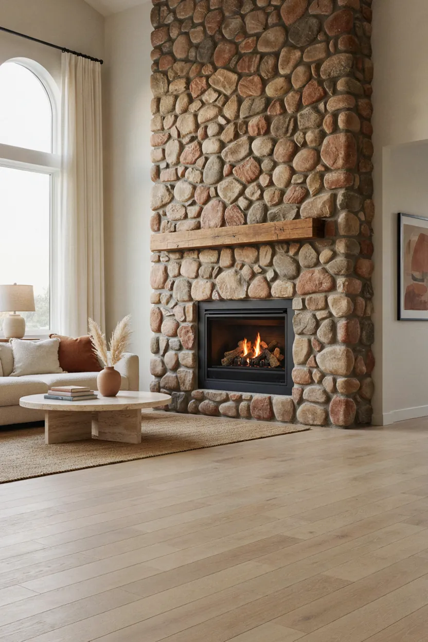 Floor-to-Ceiling River Rock Accent Wall