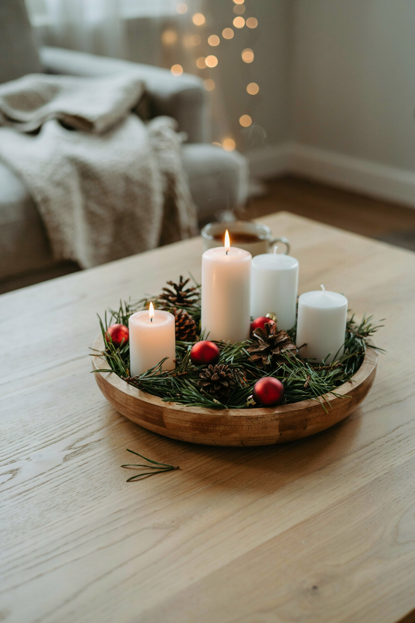 Fresh Pine Centerpiece on Coffee Table