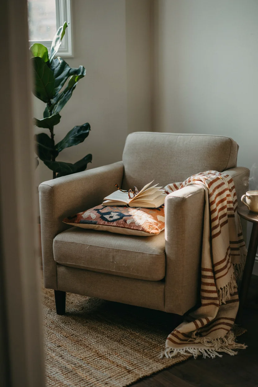 Fringed Throws Draped Over Cozy Chairs