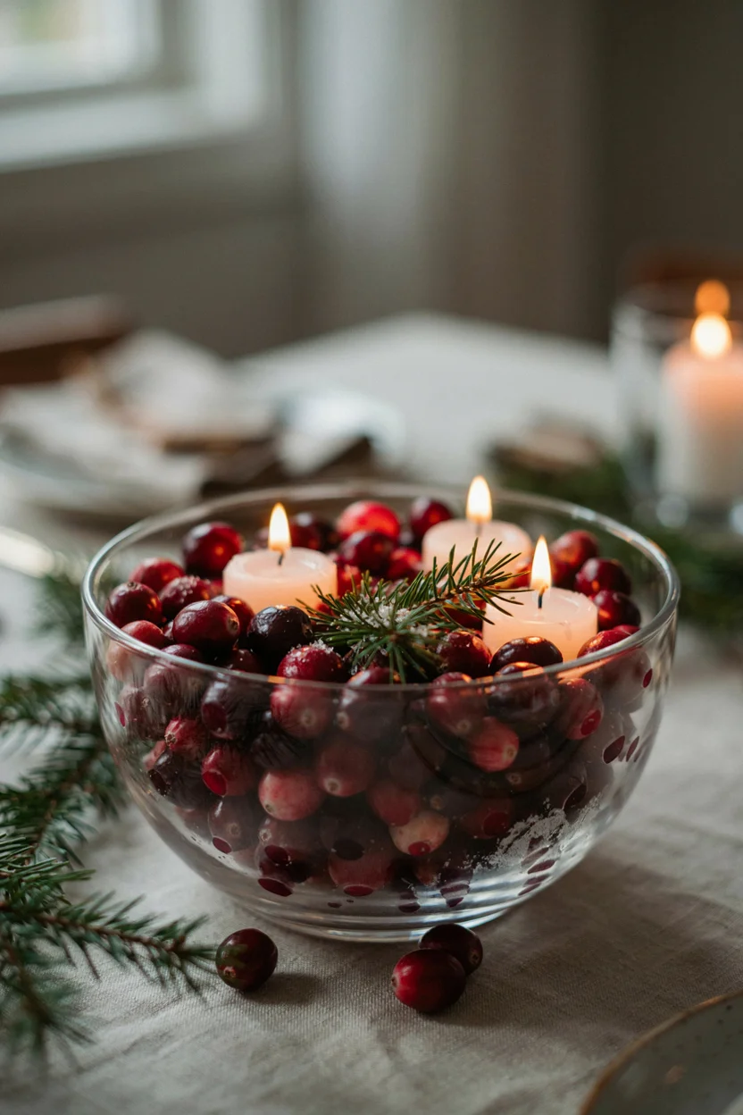 Frosted Cranberry and Pine Bowl