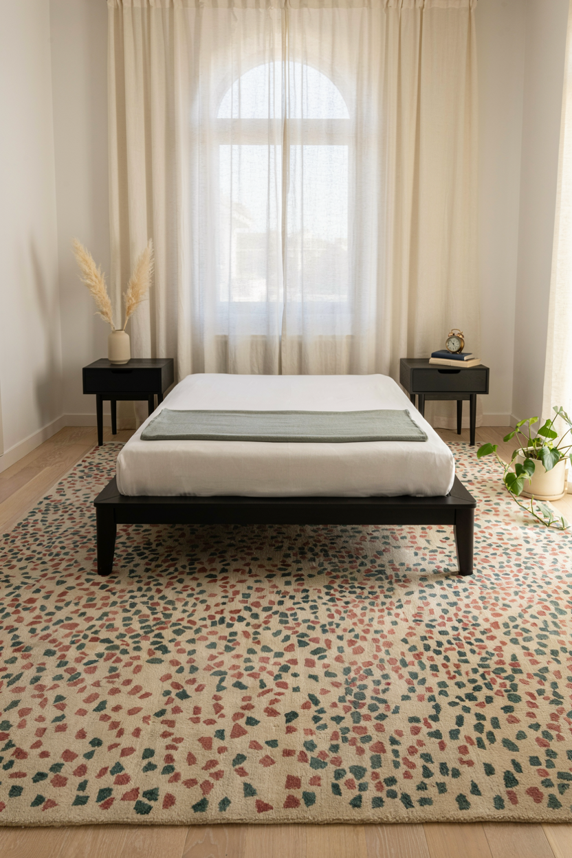 Geometric Terrazzo Rug with Sleek Modern Furniture
