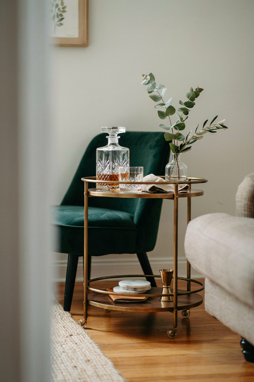 Glam Bar Cart Styled as a Functional Vignette