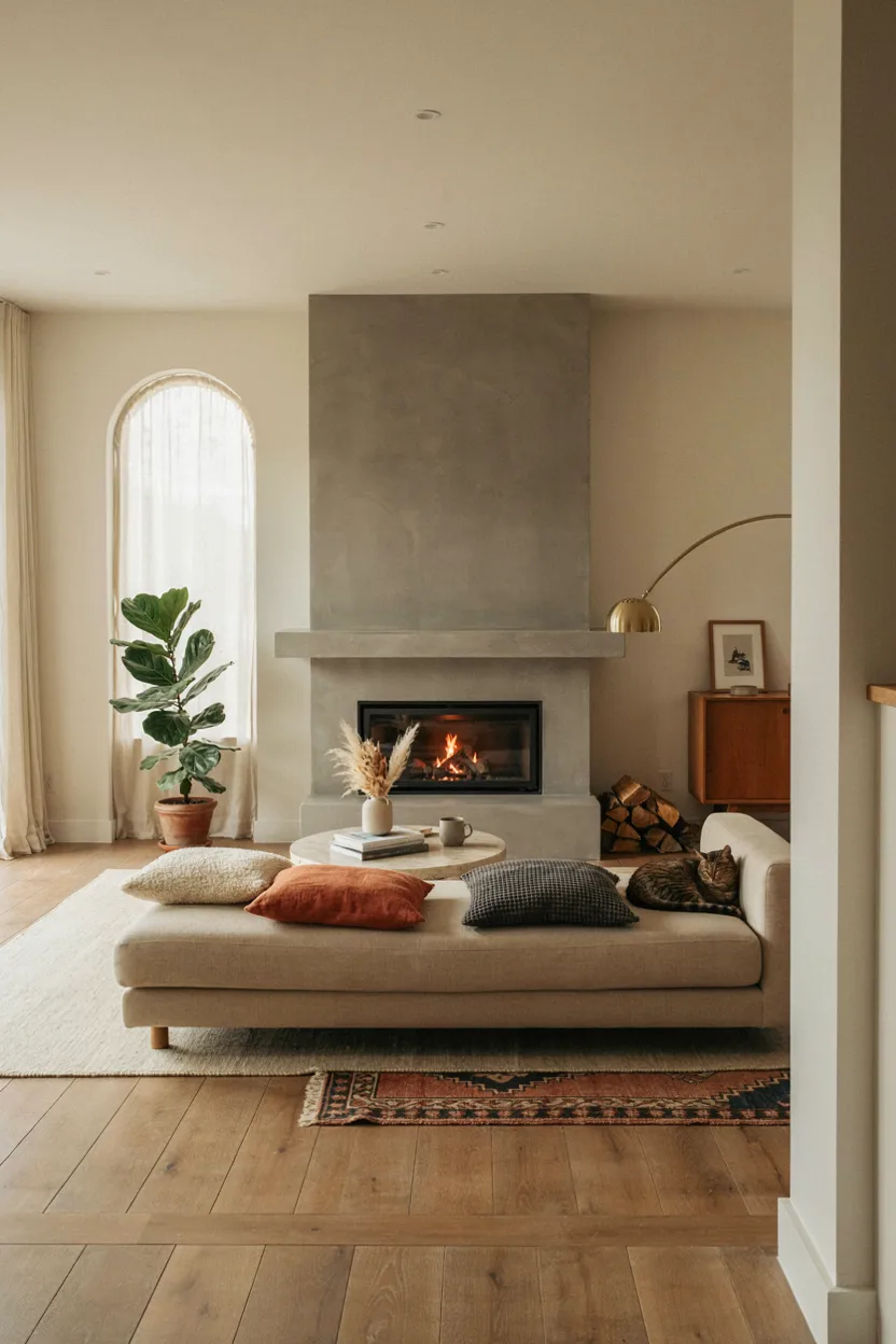 Grey Concrete Fireplace For Living Rooms