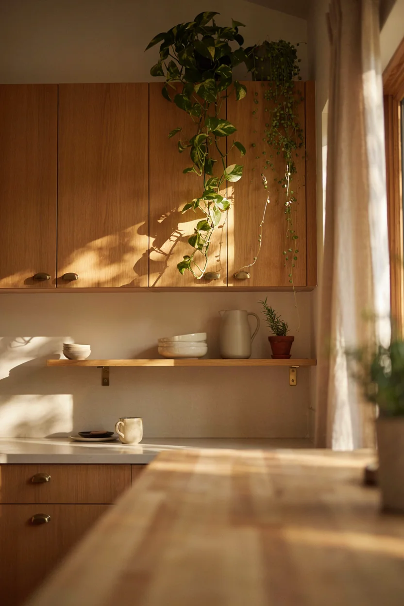 Hanging Plants Cascading Over Cabinets