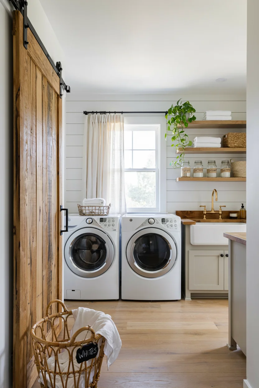 Hidden Laundry Behind Sliding Barn Doors