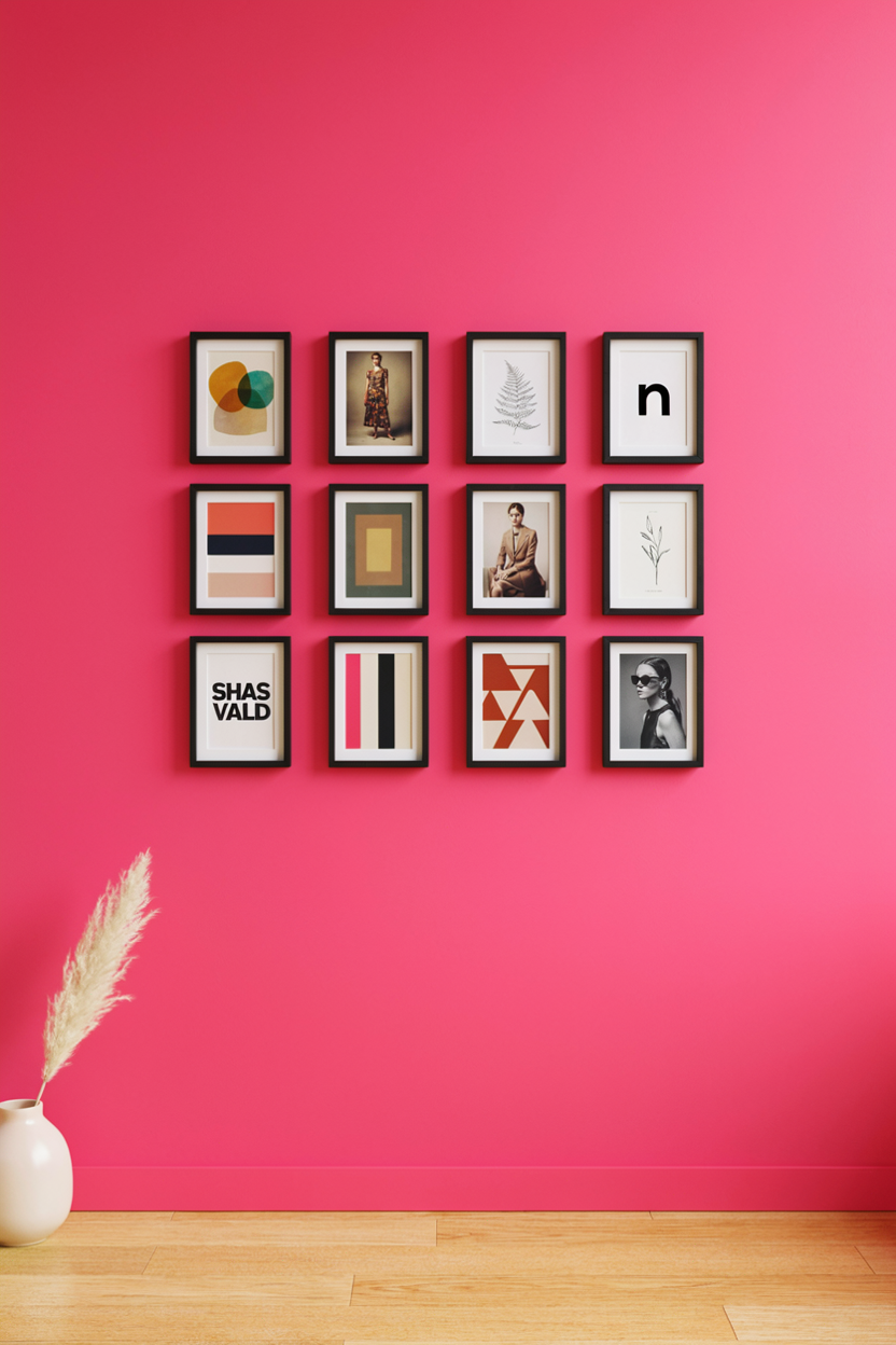 Hot Pink Accent Wall with Structured Gallery Frames
