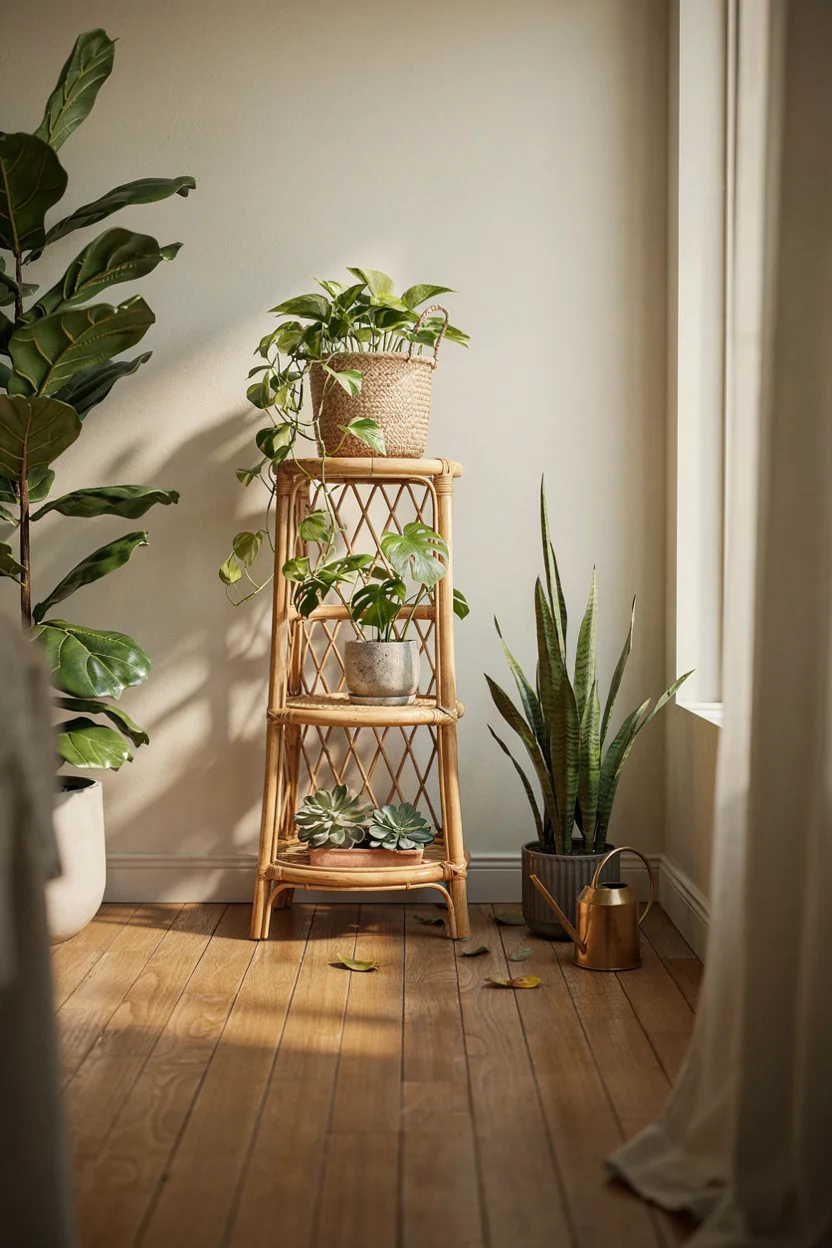 Indoor Plant Display with Ceramic Planters