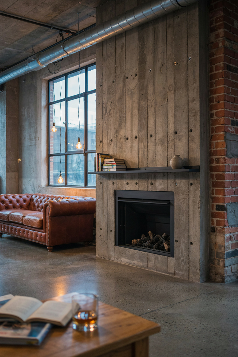 Industrial Style Concrete Fireplace