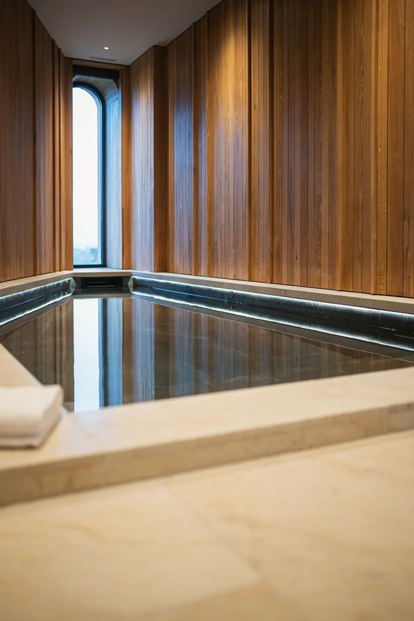 Infinity-Edge Indoor Pools With Hidden Overflow Channels