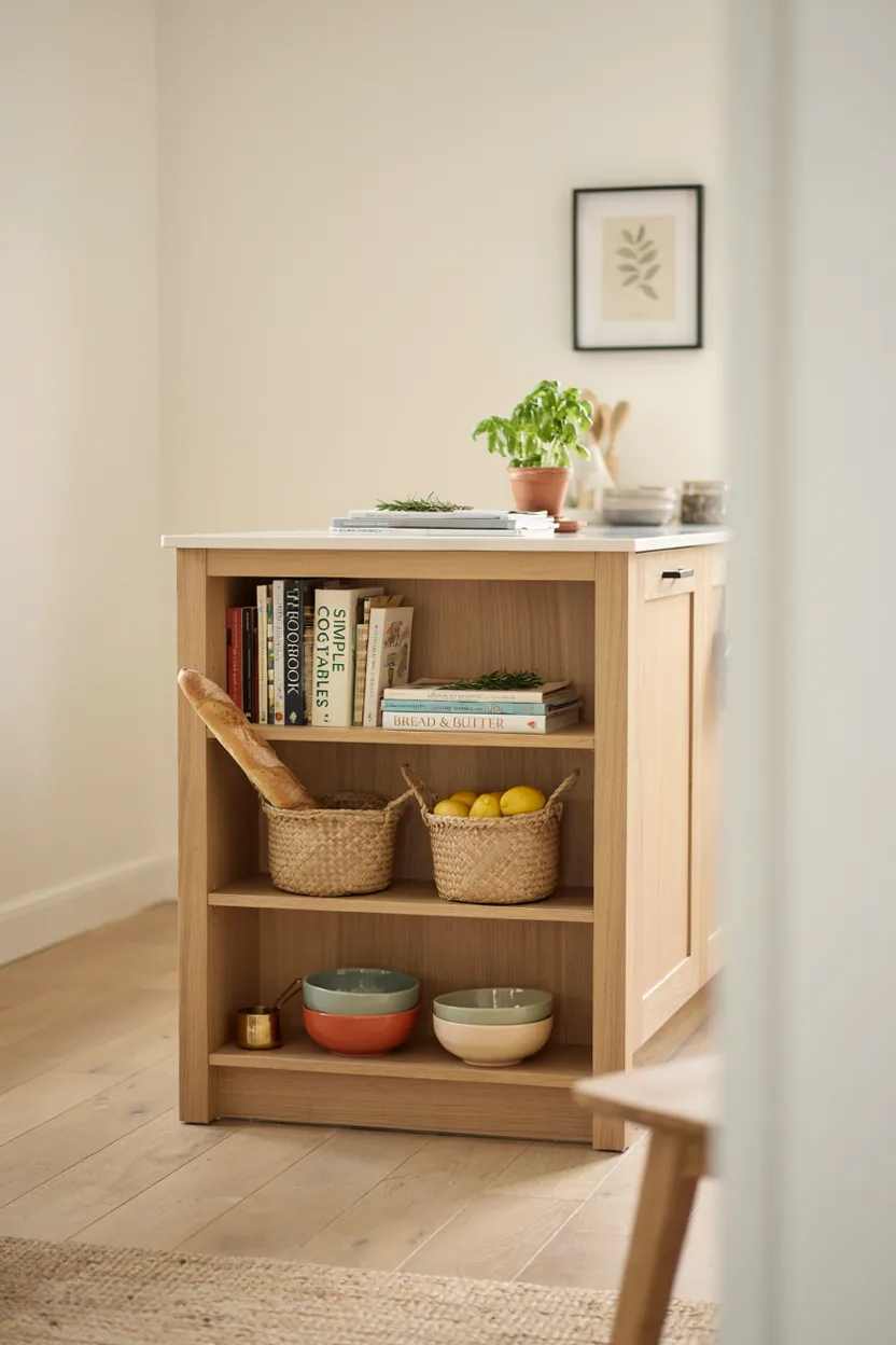  Island with Open Shelving Below
