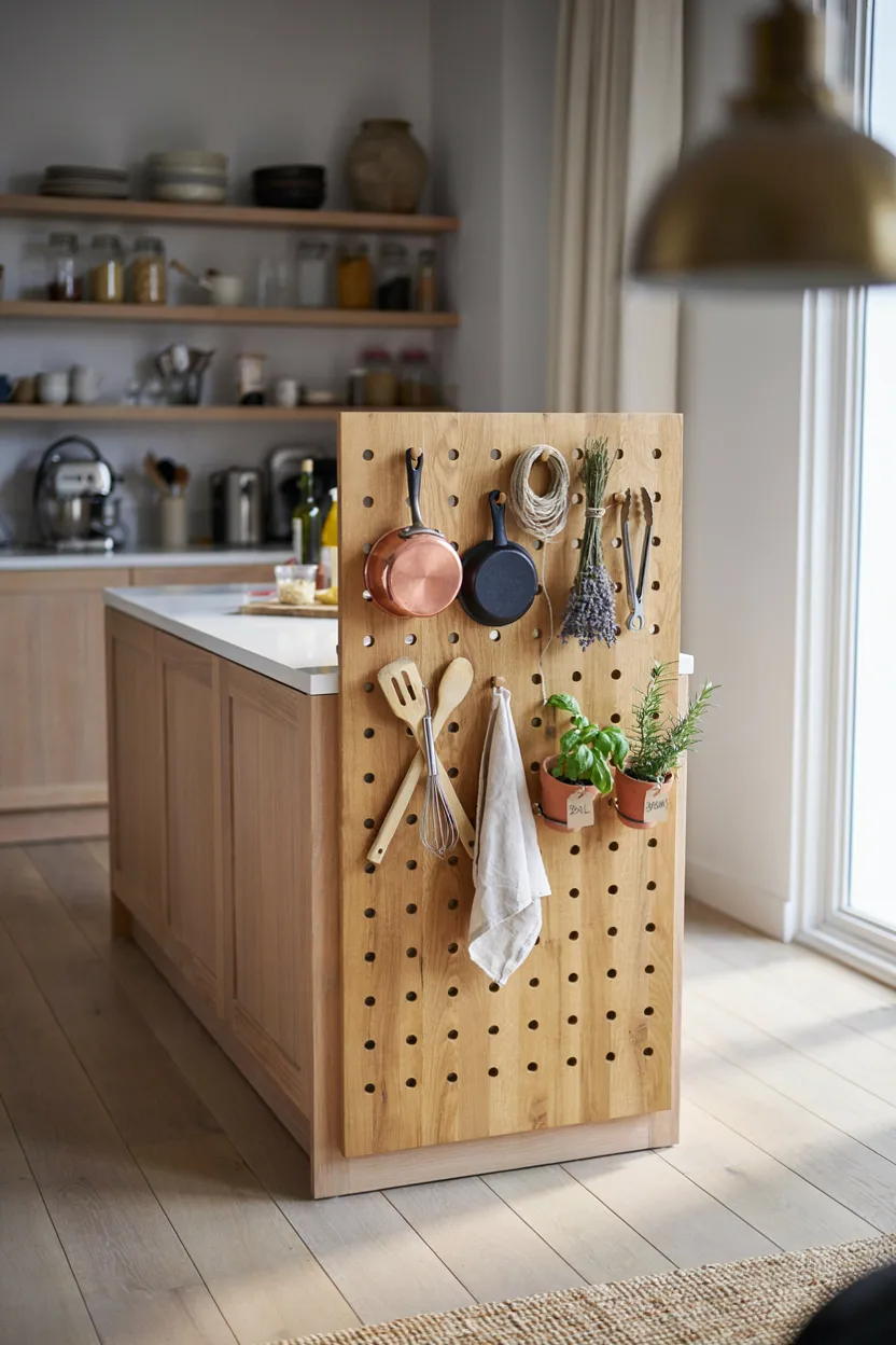  Kitchen Island with Pegboard Backsplash